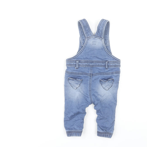 Bluezoo Girls Blue Denim Dungarees 6-9 Months Rainbow Butterfly Embroidery