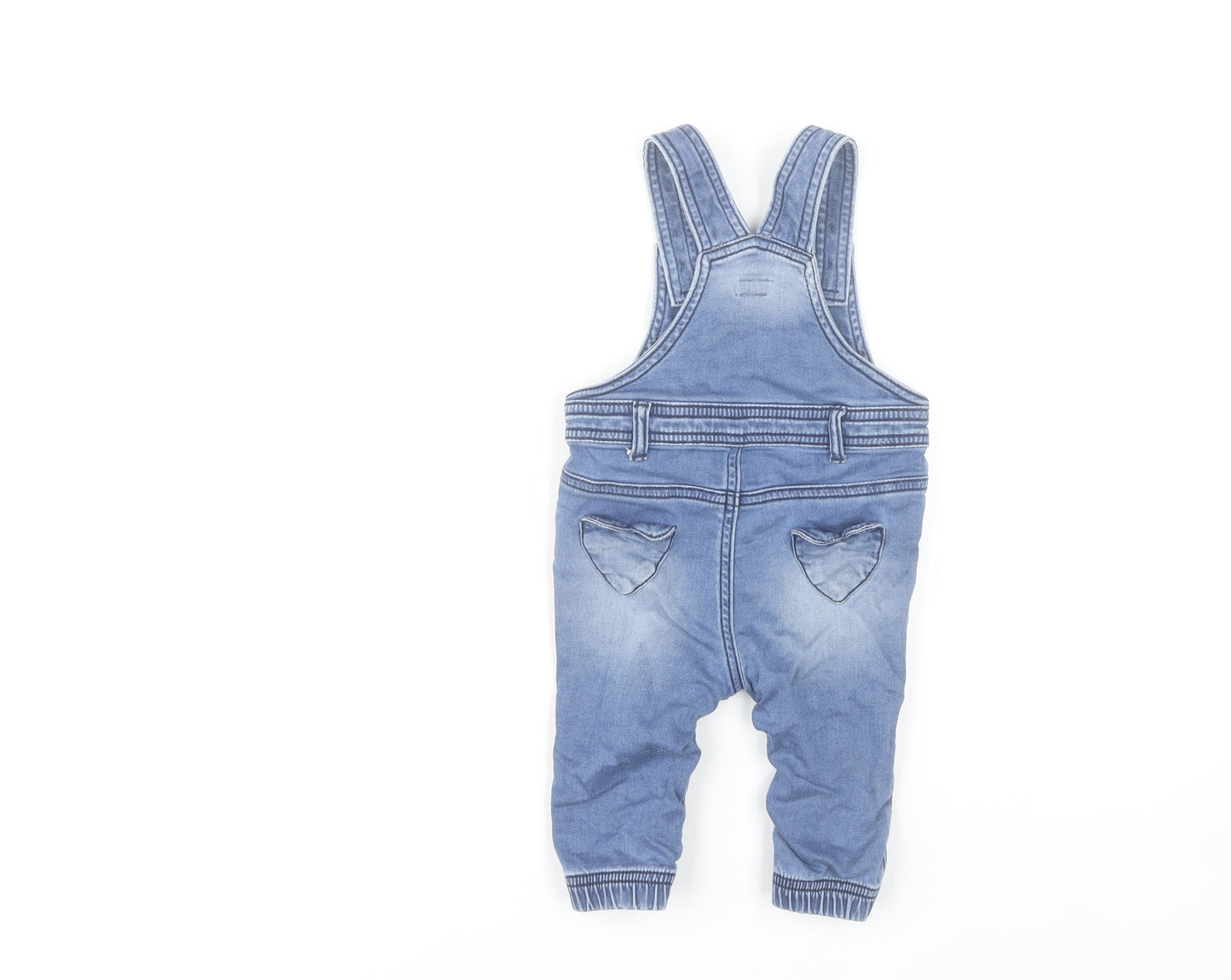 Bluezoo Girls Blue Denim Dungarees 6-9 Months Rainbow Butterfly Embroidery