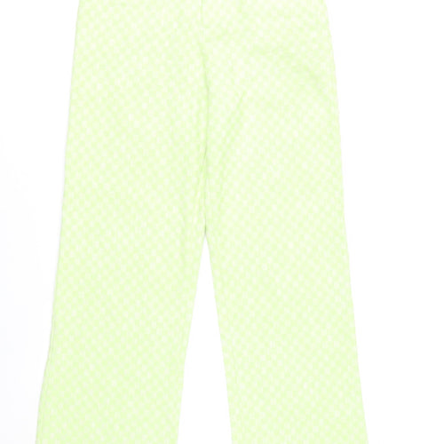 Zara Women Green Check Straight Leg Cotton Blend Trousers Size S
