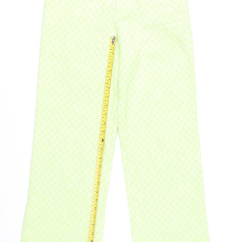 Zara Women Green Check Straight Leg Cotton Blend Trousers Size S