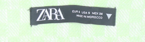Zara Women Green Check Straight Leg Cotton Blend Trousers Size S