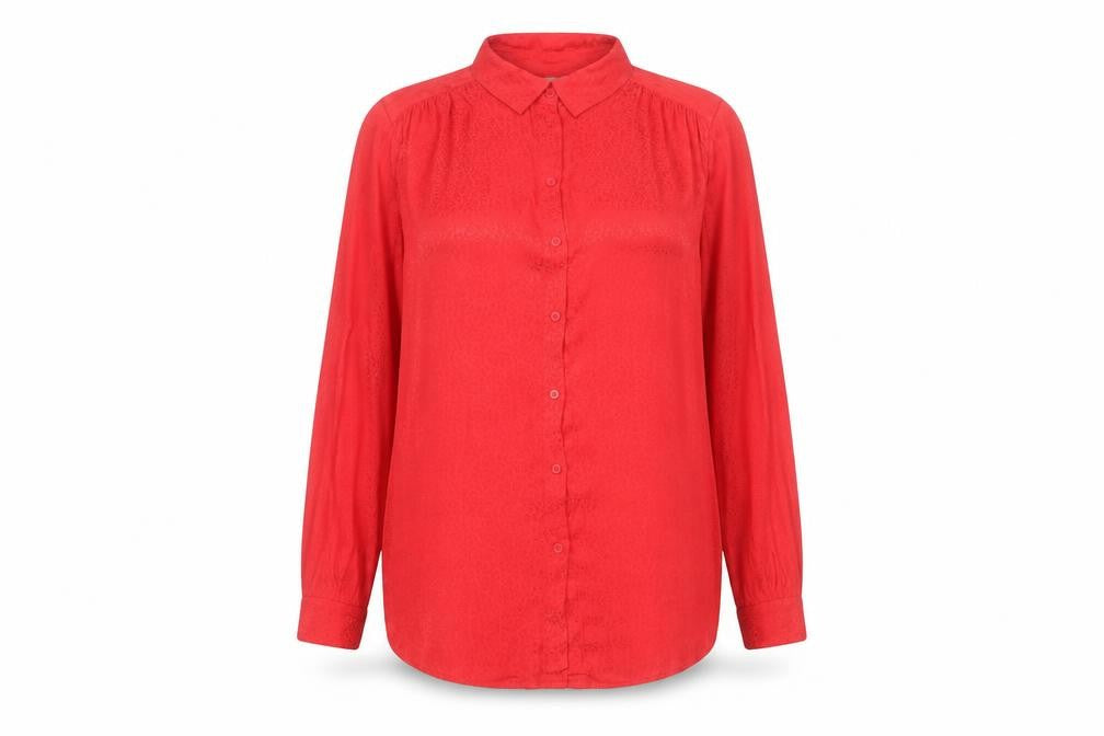 Front view of H&M Women’s Red Button-Up Long Sleeve Blouse UK 16
