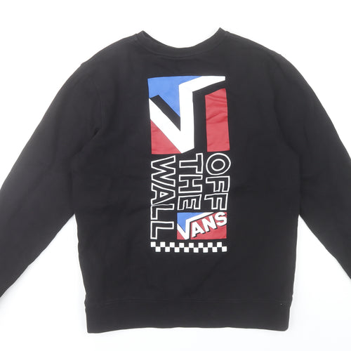 Vans Women's Black Small Sweatshirt Crew Neck Cotton Logo Print