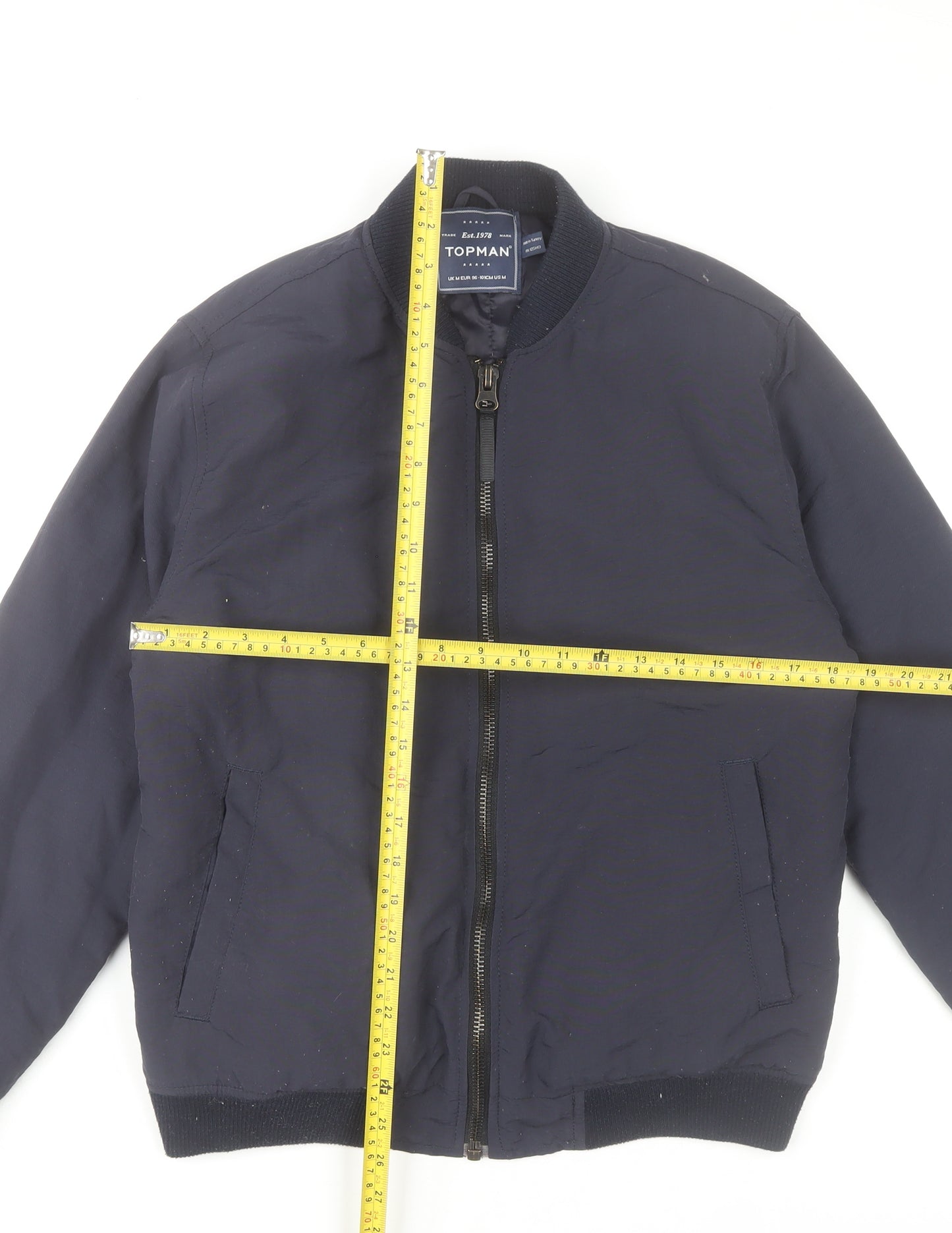 Topman Men’s Blue Bomber Jacket M 38-40" Regular Fit Polyester Lined