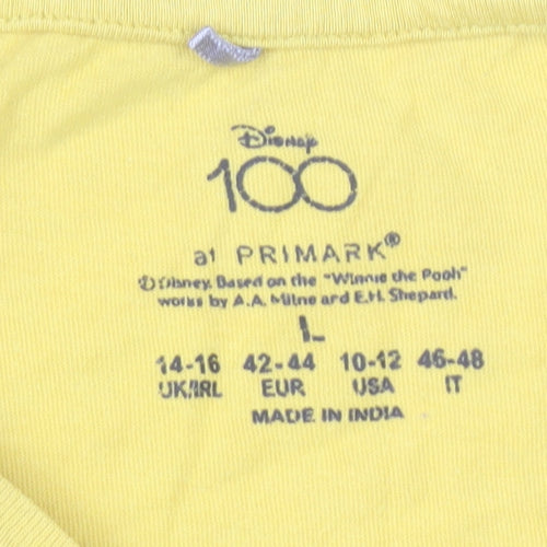 Primark Women’s Yellow Winnie the Pooh T-Shirt Size L 14-16 Disney Casual