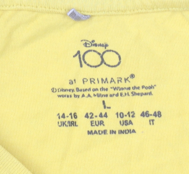 Primark Women’s Yellow Winnie the Pooh T-Shirt Size L 14-16 Disney Casual