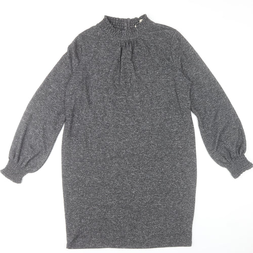 Oasis Women’s Grey Shift Dress Size S High Neck Long Sleeve