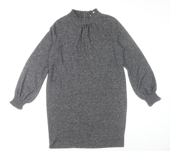 Oasis Women’s Grey Shift Dress Size S High Neck Long Sleeve