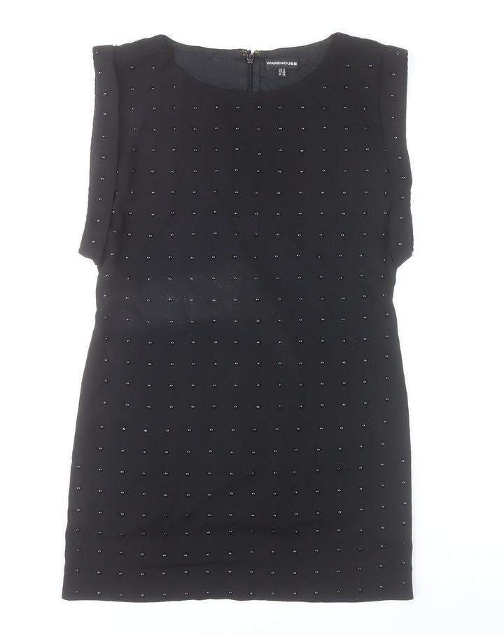 Warehouse Women’s Black Beaded Sheath Dress Size 8 Party Knee Length