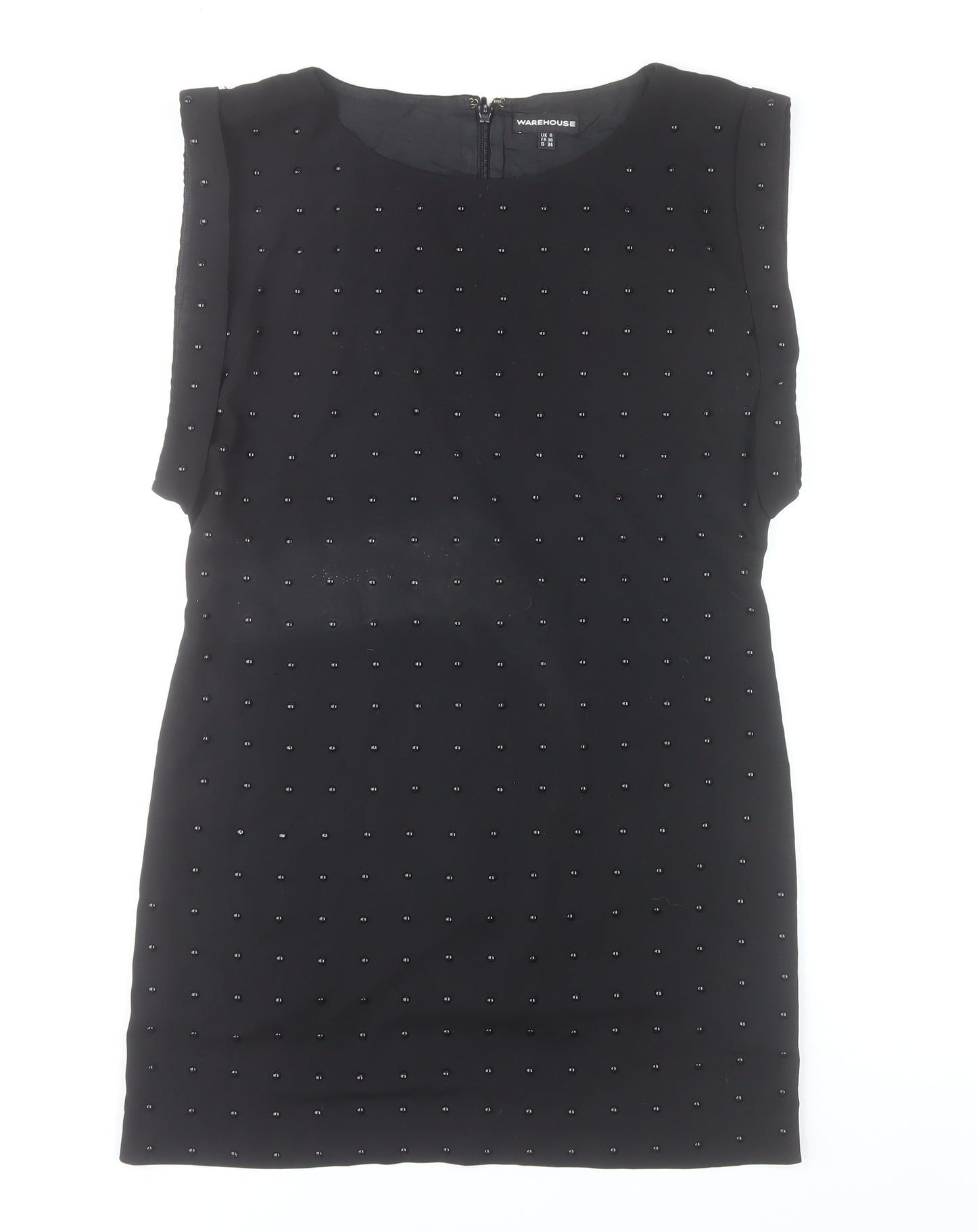 Warehouse Women’s Black Beaded Sheath Dress Size 8 Party Knee Length