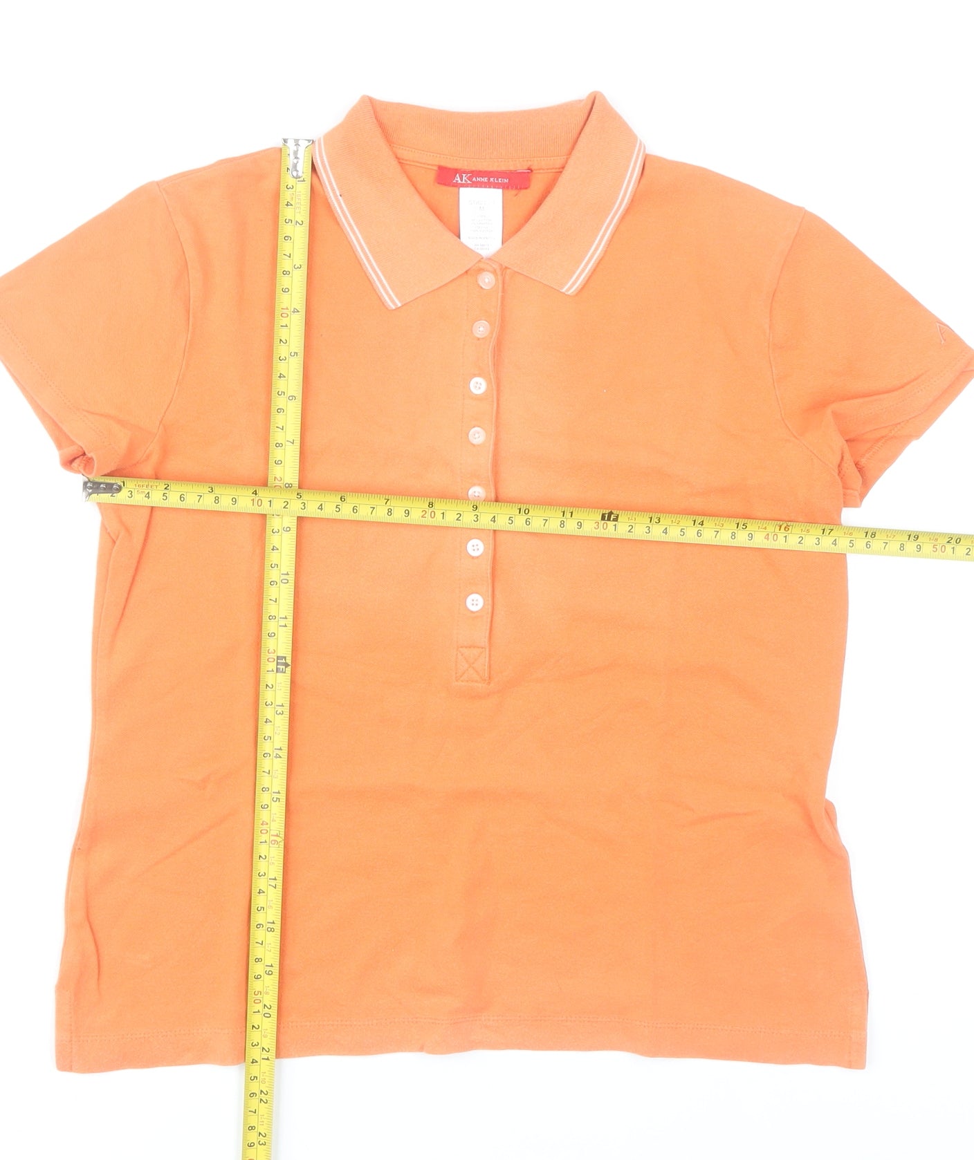 Anne Klein Women’s Orange Polo Shirt M Short Sleeve Cotton Blend