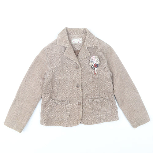 Mamas & Papas Girls Brown Herringbone Cotton Coat 6-7 Years Buttoned