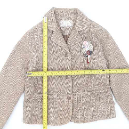 Mamas & Papas Girls Brown Herringbone Cotton Coat 6-7 Years Buttoned