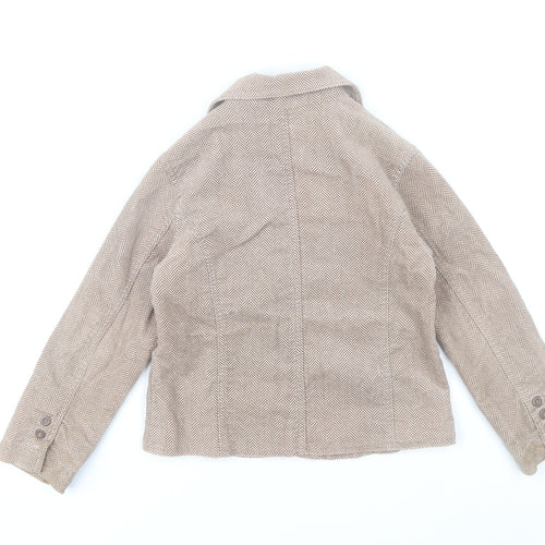 Mamas & Papas Girls Brown Herringbone Cotton Coat 6-7 Years Buttoned