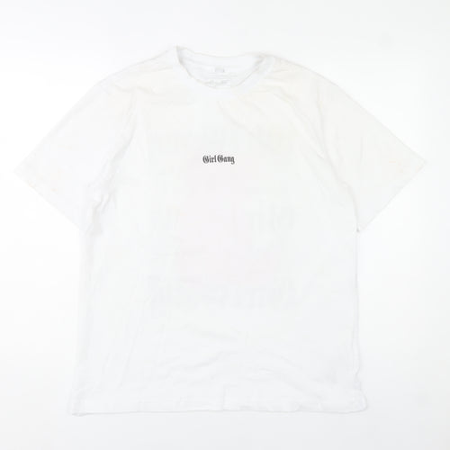 Miss Tee Women White Cotton Graphic Girl Gang T-Shirt Size M