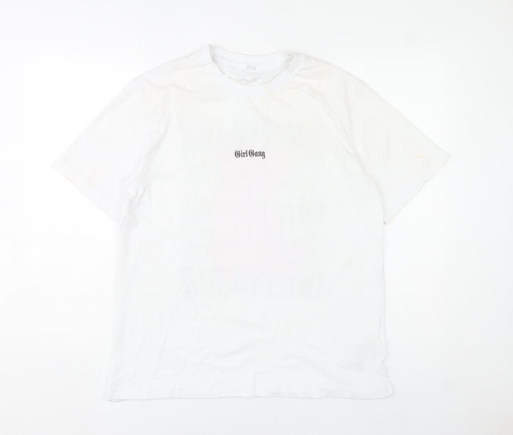 Miss Tee Women White Cotton Graphic Girl Gang T-Shirt Size M
