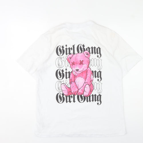 Miss Tee Women White Cotton Graphic Girl Gang T-Shirt Size M