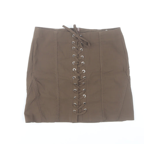Bershka Women Brown Short Pencil Skirt S High Rise Lace Up