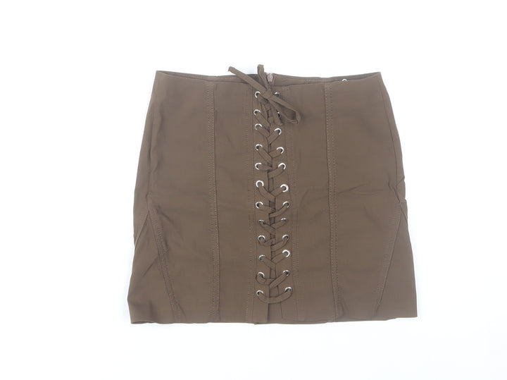 Bershka Women Brown Short Pencil Skirt S High Rise Lace Up