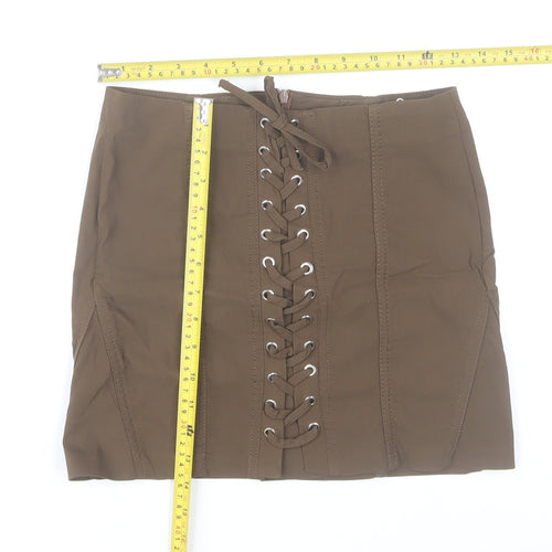 Bershka Women Brown Short Pencil Skirt S High Rise Lace Up