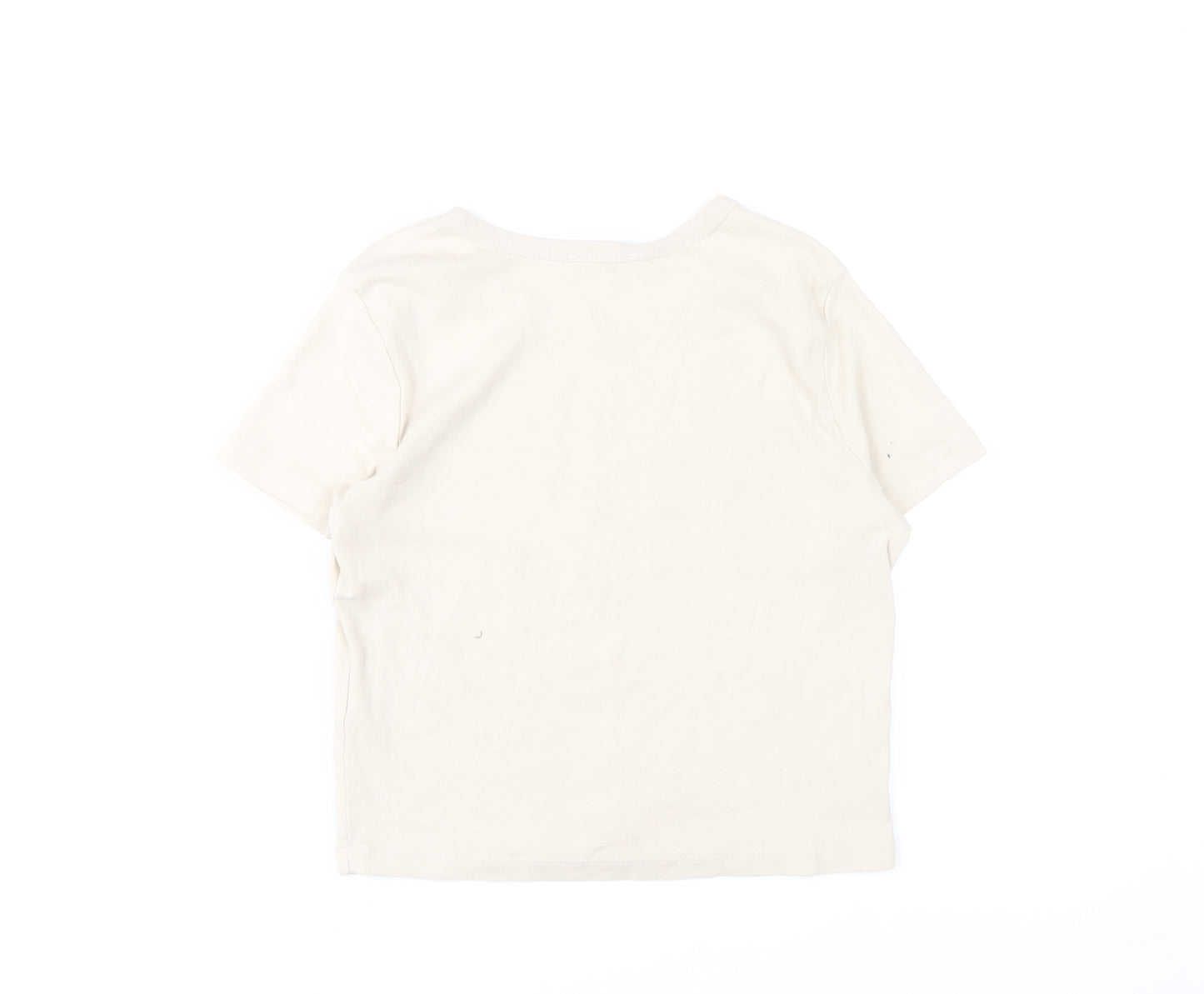 Stradivarius Women Beige Love Print T-Shirt Size 14 Cotton