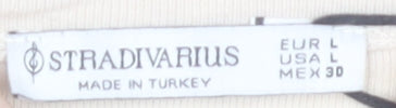 Stradivarius Women Beige Love Print T-Shirt Size 14 Cotton