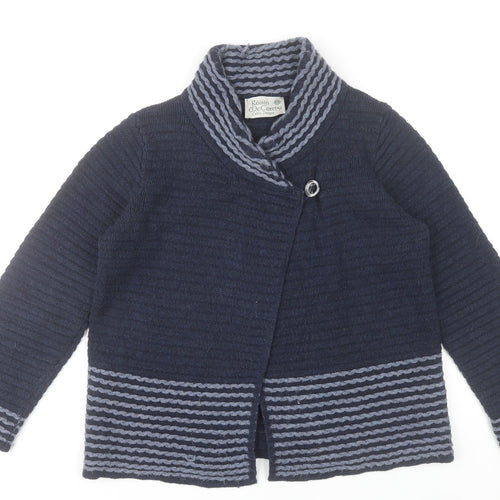 Roisin McCarthy Womens Blue Striped Cardigan M Wool Blend Knit