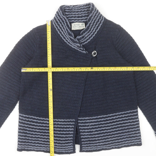 Roisin McCarthy Womens Blue Striped Cardigan M Wool Blend Knit