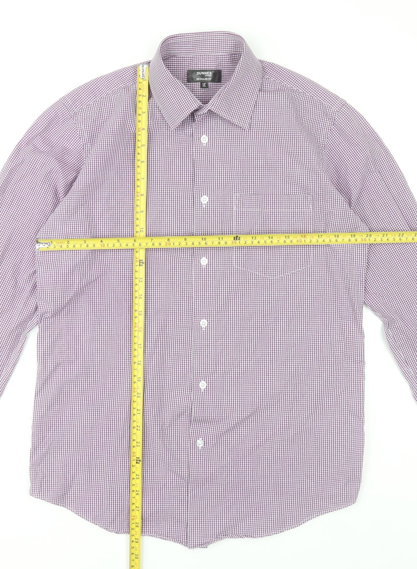 Dunnes Stores Men’s Purple Check Long Sleeve Dress Shirt 15in Collar