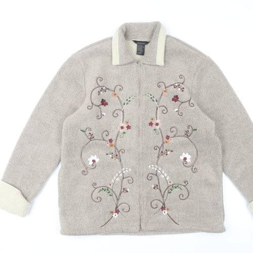 T & Company Women’s Beige Embroidered Fleece Jacket Size M