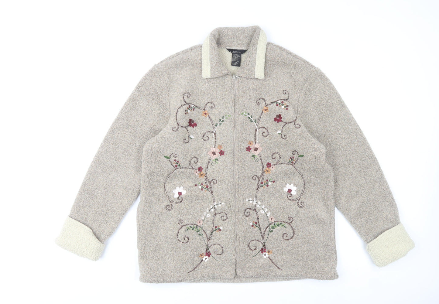 T & Company Women’s Beige Embroidered Fleece Jacket Size M