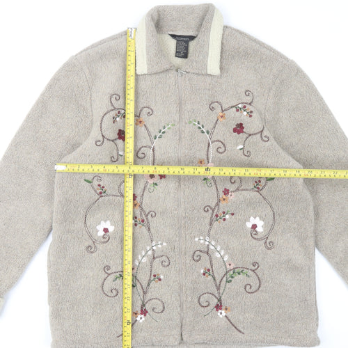 T & Company Women’s Beige Embroidered Fleece Jacket Size M