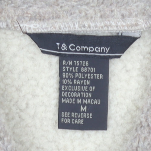 T & Company Women’s Beige Embroidered Fleece Jacket Size M