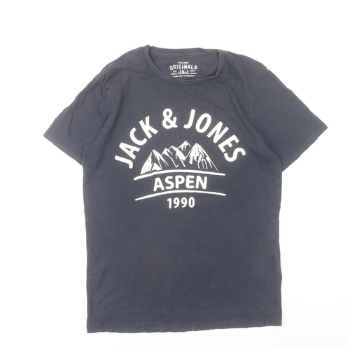 Jack & Jones Men's Blue Graphic Print T-Shirt Size S Crew Neck