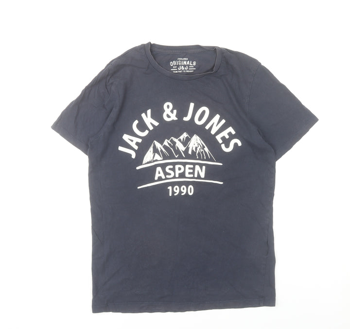Jack & Jones Men's Blue Graphic Print T-Shirt Size S Crew Neck