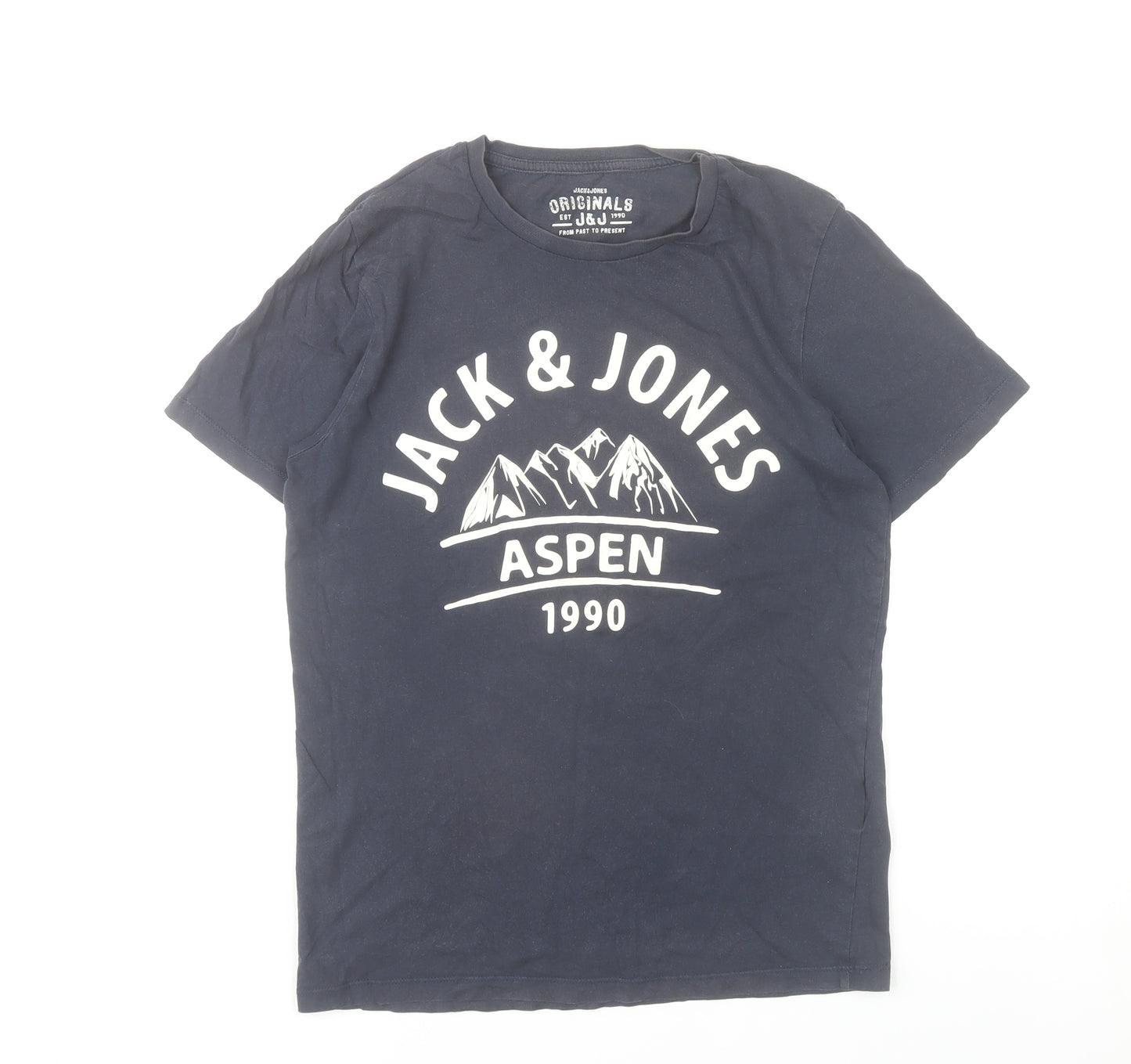 Jack & Jones Men's Blue Graphic Print T-Shirt Size S Crew Neck