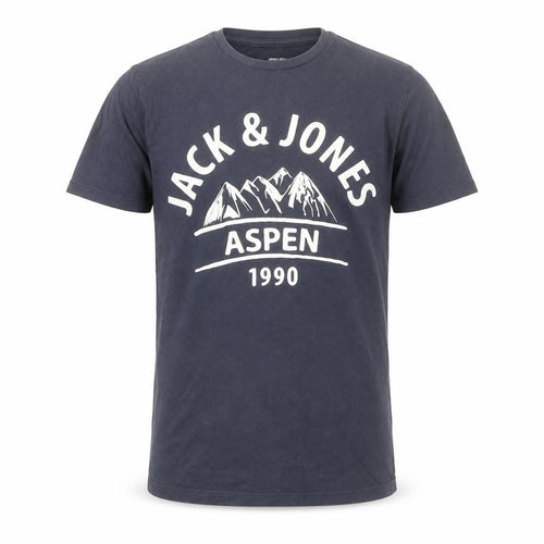 Jack & Jones Men's Blue Graphic Print T-Shirt Size S Crew Neck