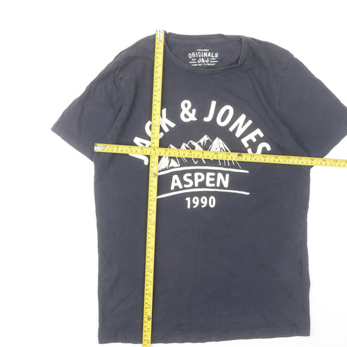 Jack & Jones Men's Blue Graphic Print T-Shirt Size S Crew Neck