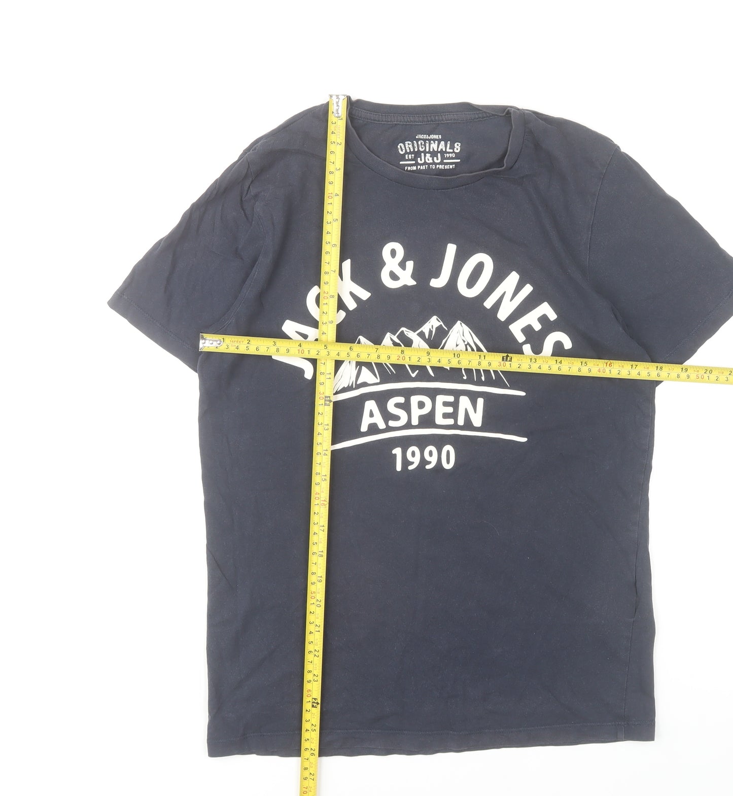 Jack & Jones Men's Blue Graphic Print T-Shirt Size S Crew Neck