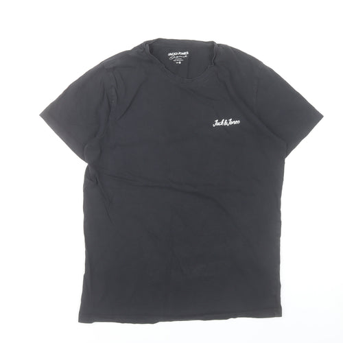 Jack & Jones Men's Black Small Crew Neck Cotton T-Shirt