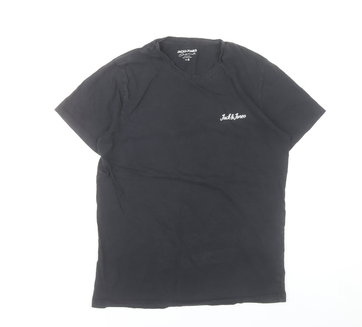 Jack & Jones Men's Black Small Crew Neck Cotton T-Shirt