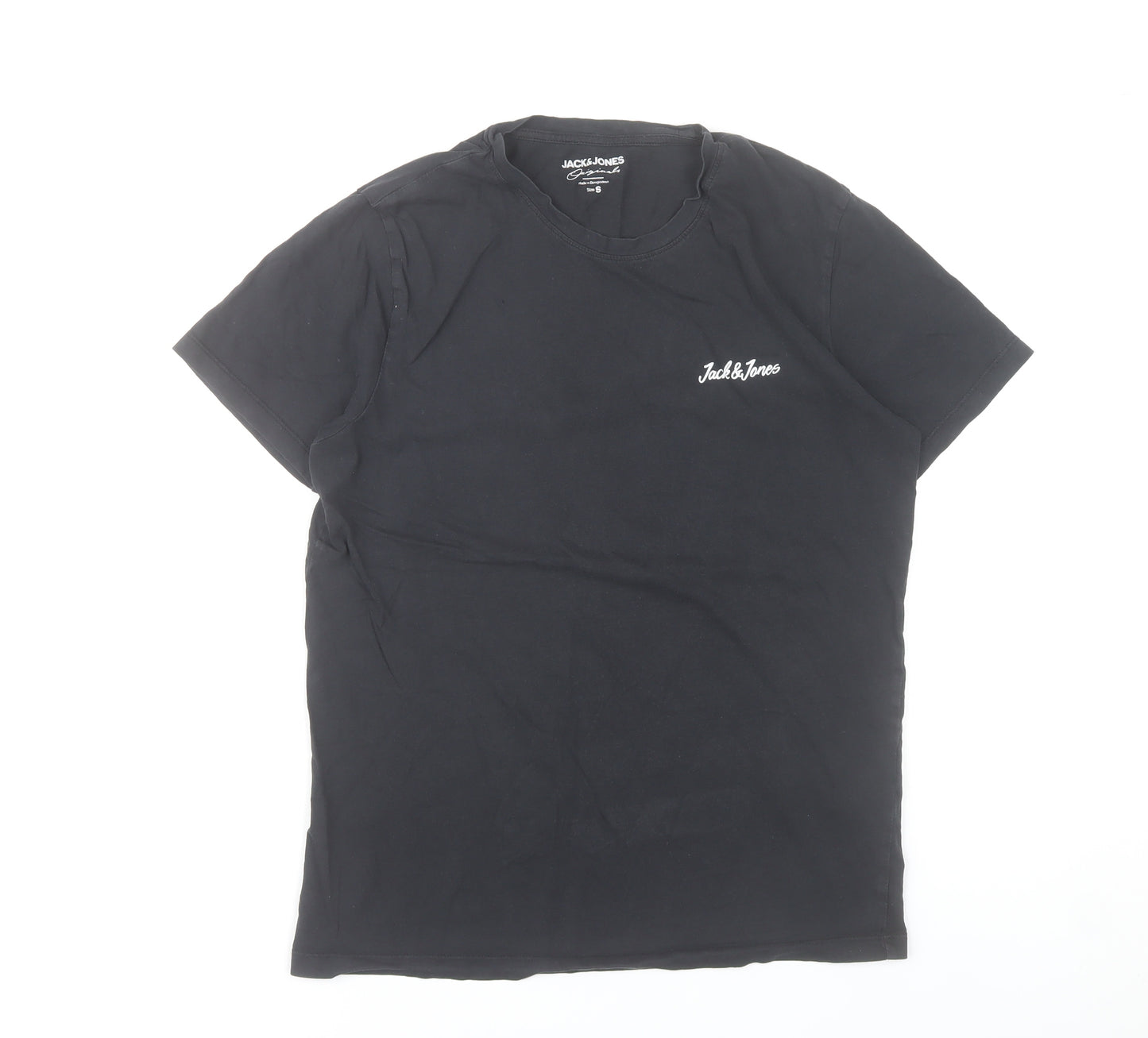 Jack & Jones Men's Black Small Crew Neck Cotton T-Shirt