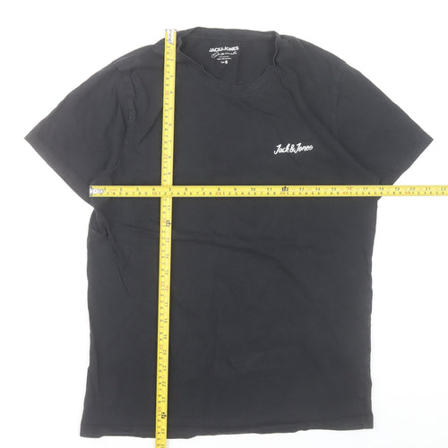Jack & Jones Men's Black Small Crew Neck Cotton T-Shirt