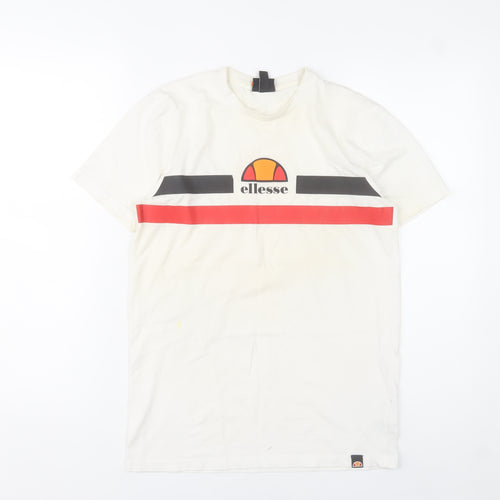 Ellesse Mens XS White Logo Graphic Cotton Crew Neck T-Shirt