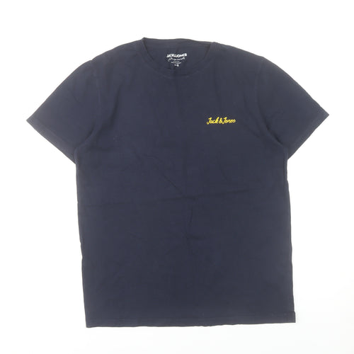 Jack & Jones Men's Blue Small Crew Neck Cotton T-Shirt
