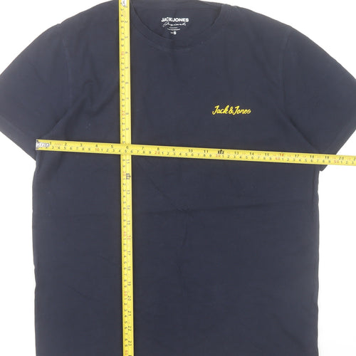 Jack & Jones Men's Blue Small Crew Neck Cotton T-Shirt