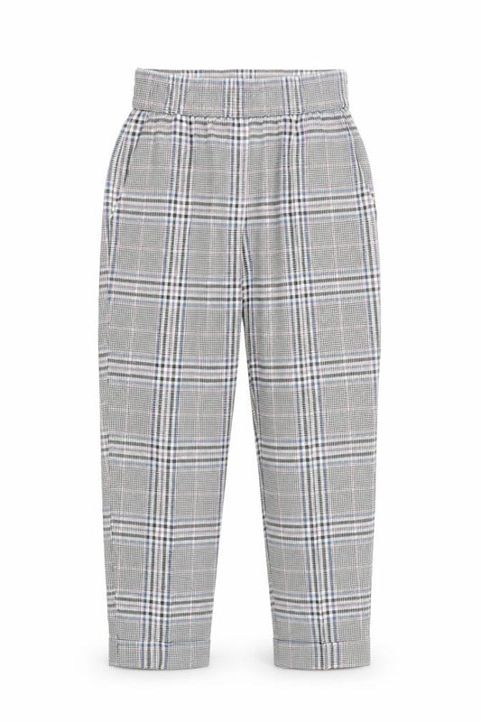 Front view of Primark Women’s Grey Check Tapered Chino Trousers, size UK 10