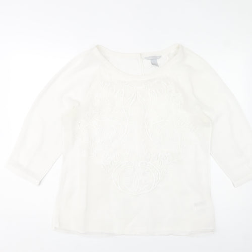 H&M Women’s White Embroidered Lace Blouse Size 16 3/4 Sleeve Tunic