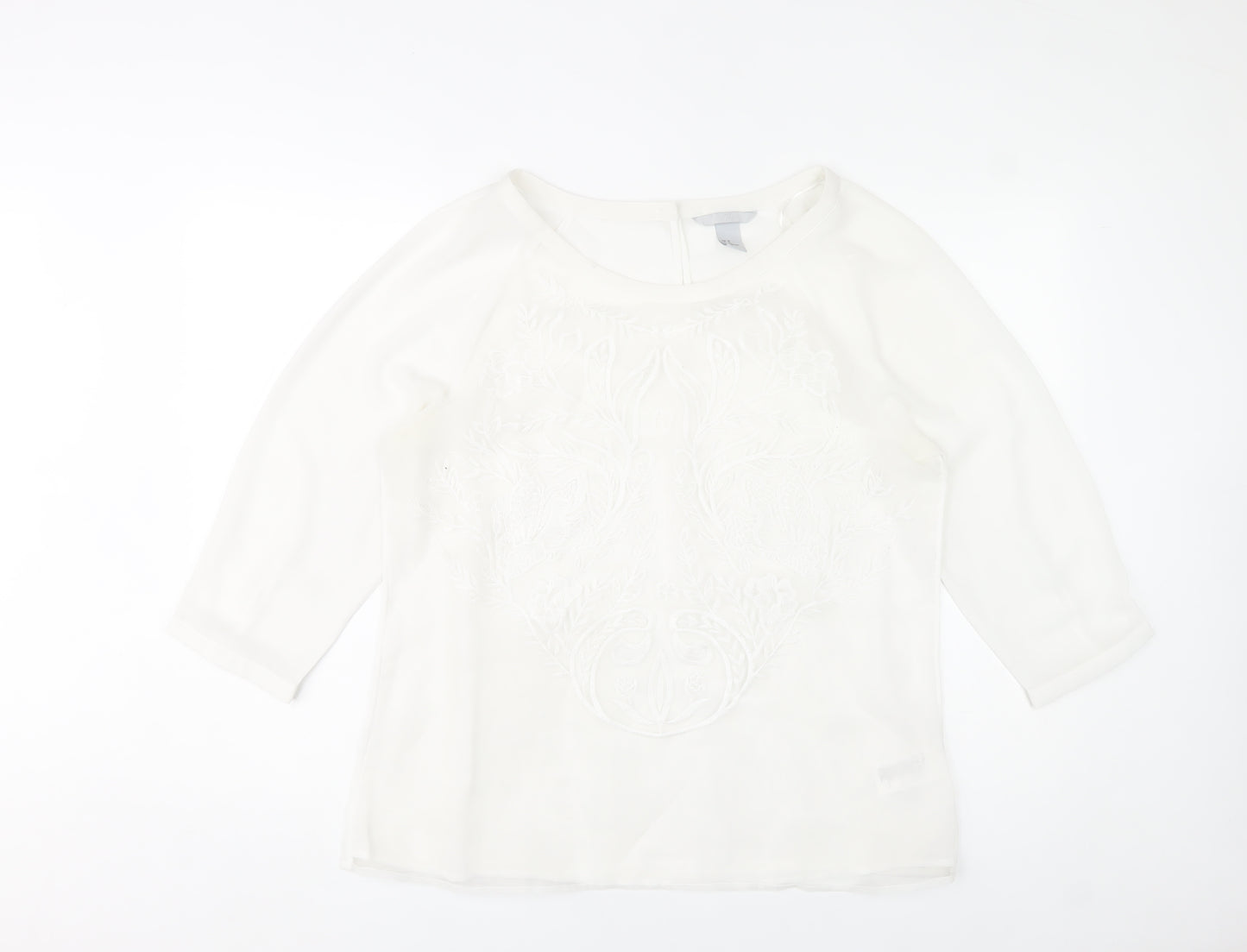 H&M Women’s White Embroidered Lace Blouse Size 16 3/4 Sleeve Tunic