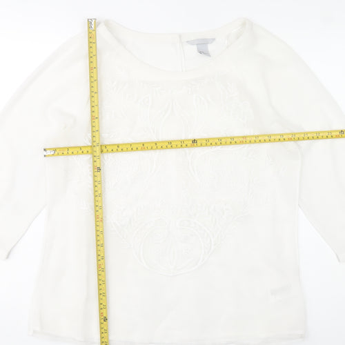 H&M Women’s White Embroidered Lace Blouse Size 16 3/4 Sleeve Tunic